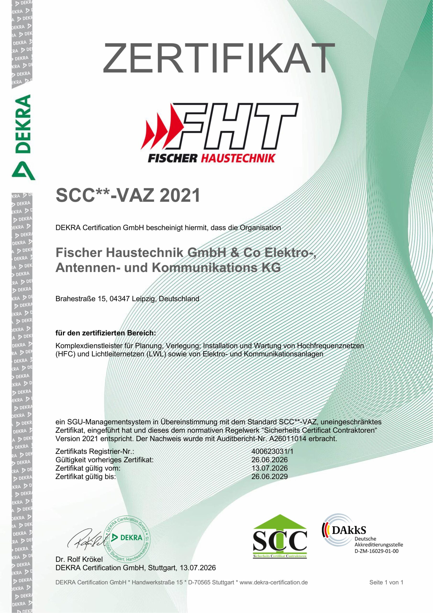SCC,Rezertifizierung,Arbeitssicherheit,Gesundheitsschutz,Umweltschutz,Fischer Haustechnik